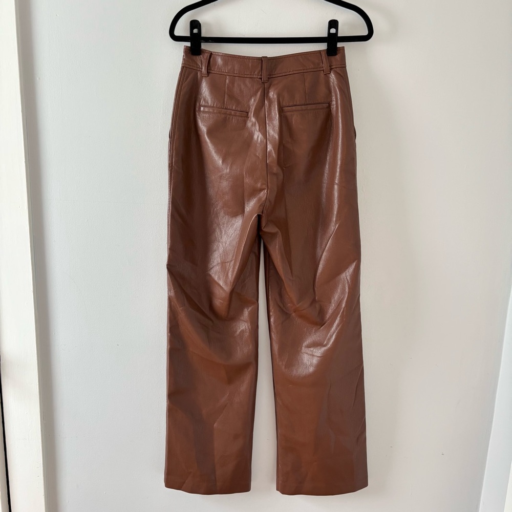 Babaton Agency Pant Vegan Leather High-Rise Straight Leg Trousers Cognac Aritzia - Picture 4 of 6